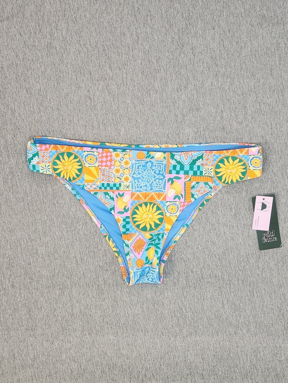 Wild Fable Women’s Tile Print Extra Cheeky Bikini Bottom – Blue/Pink/Yellow (M)